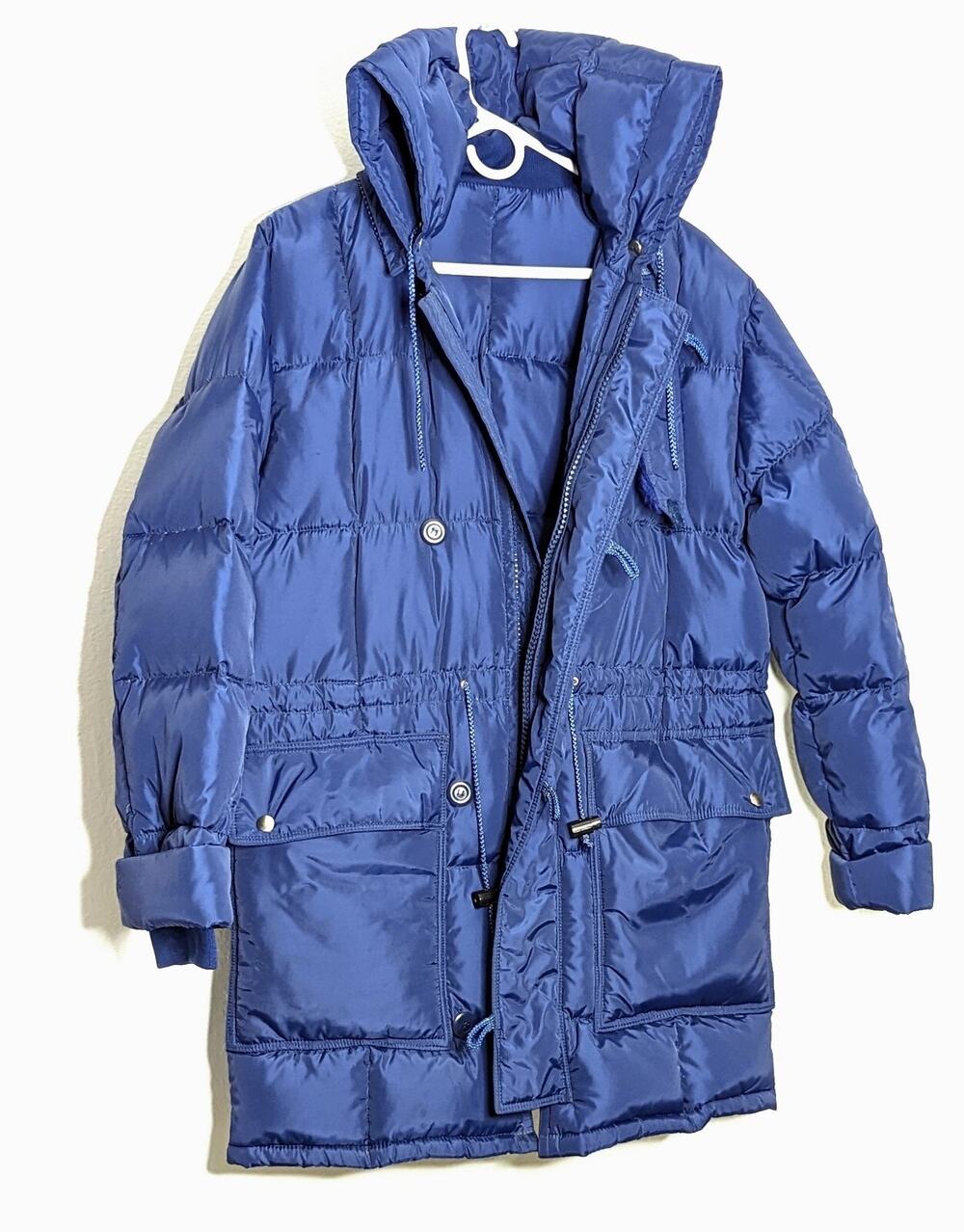 Vintage Rare Trailmaster Hooded Down Jacket Coat Winter Cobalt Blue Size Medium